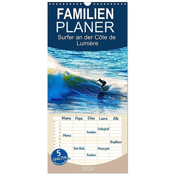 Familienplaner 2024 - Surfer an der Côte de Lumière mit 5 Spalten (Wandkalender, 21 x 45 cm) CALVENDO, Silvia Drafz