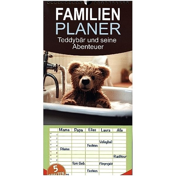 Familienplaner 2024 - Teddybär und seine Abenteuer mit 5 Spalten (Wandkalender, 21 x 45 cm) CALVENDO, Dirk Meutzner