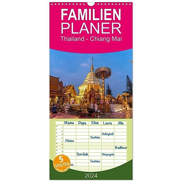 Familienplaner 2024 - Thailand - Chiang Mai mit 5 Spalten (Wandkalender, 21 x 45 cm) CALVENDO, Peter Schickert