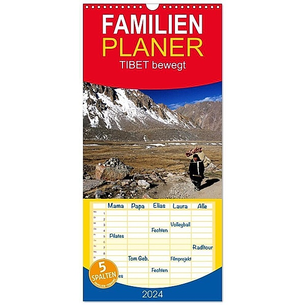 Familienplaner 2024 - Tibet bewegt mit 5 Spalten (Wandkalender, 21 x 45 cm) CALVENDO, Manfred Bergermann