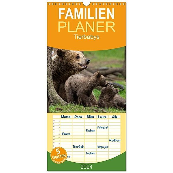 Familienplaner 2024 - Tierbabys 2024 mit 5 Spalten (Wandkalender, 21 x 45 cm) CALVENDO, Johann Schörkhuber