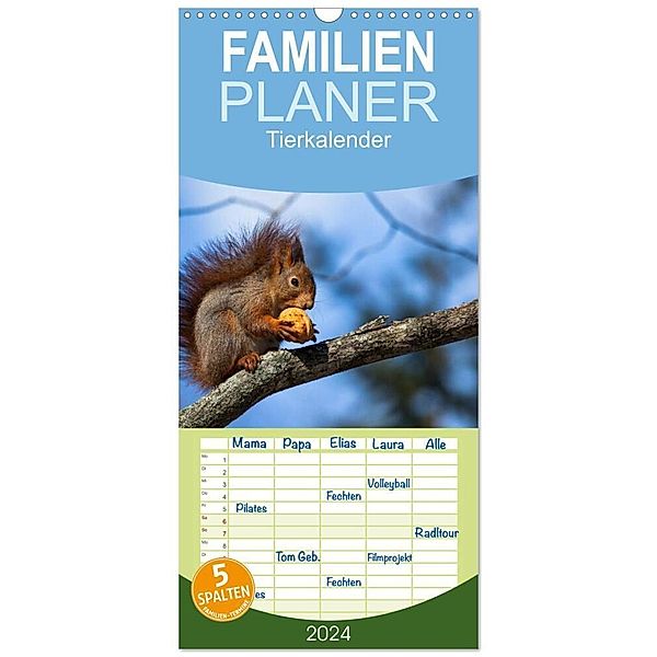 Familienplaner 2024 - Tierkalender 2024 mit 5 Spalten (Wandkalender, 21 x 45 cm) CALVENDO, Frank Tschöpe