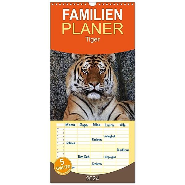 Familienplaner 2024 - Tiger mit 5 Spalten (Wandkalender, 21 x 45 cm) CALVENDO, Jörg Hennig