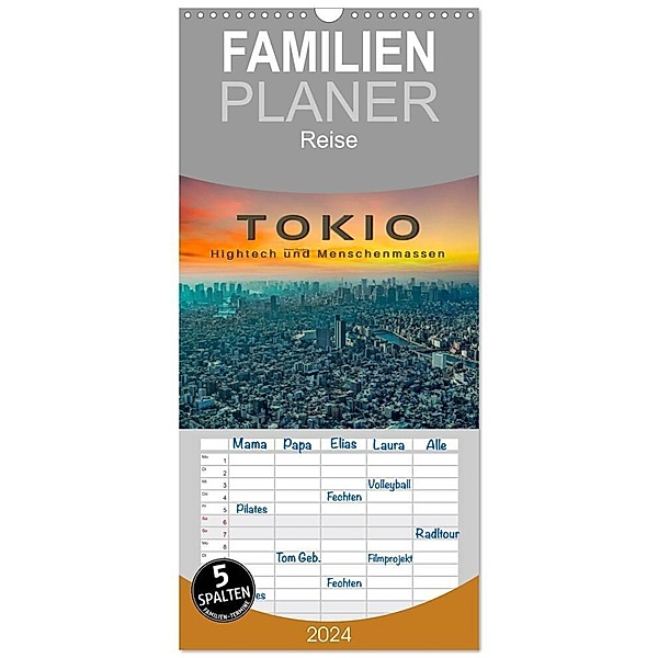 Familienplaner 2024 - Tokio - Hightech und Menschenmassen mit 5 Spalten (Wandkalender, 21 x 45 cm) CALVENDO, Peter Roder