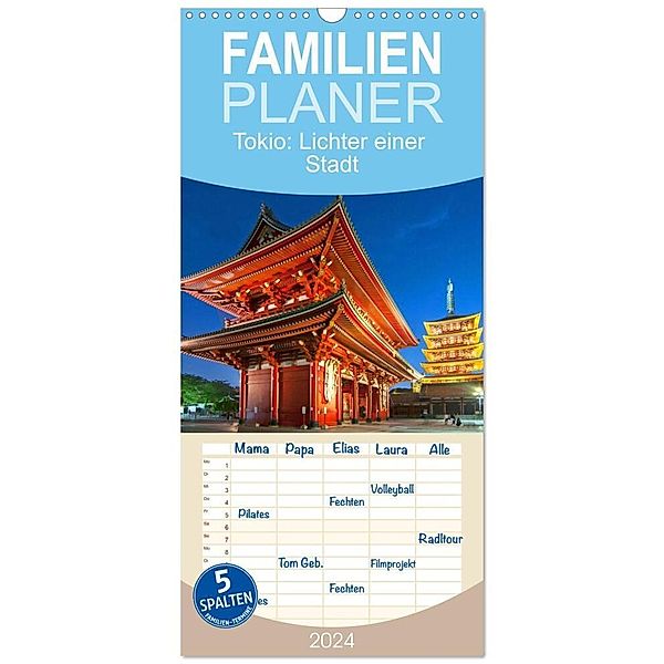 Familienplaner 2024 - Tokio: Lichter einer Stadt mit 5 Spalten (Wandkalender, 21 x 45 cm) CALVENDO, Calvendo