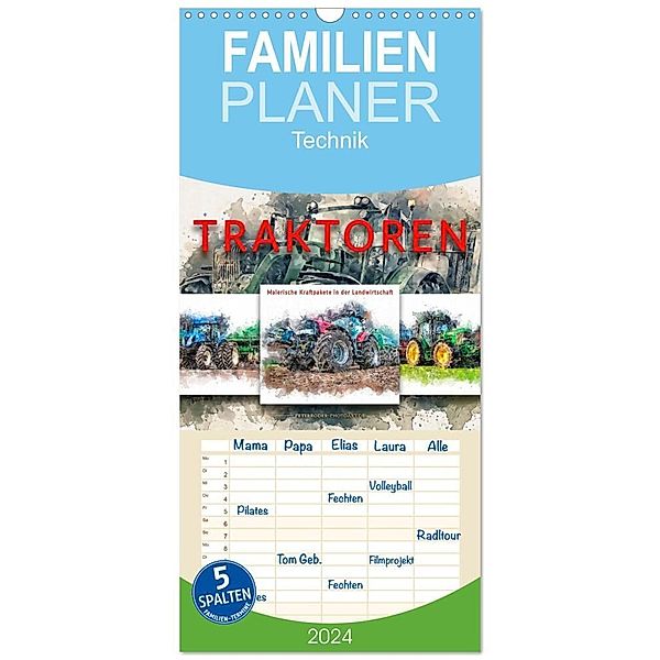 Familienplaner 2024 - Traktoren - malerische Kraftpakete in der Landwirtschaft mit 5 Spalten (Wandkalender, 21 x 45 cm) CALVENDO, Peter Roder
