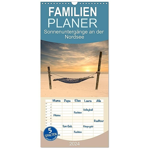 Familienplaner 2024 - Traumhafte Sonnenuntergänge an der Nordsee mit 5 Spalten (Wandkalender, 21 x 45 cm) CALVENDO, Sarnade