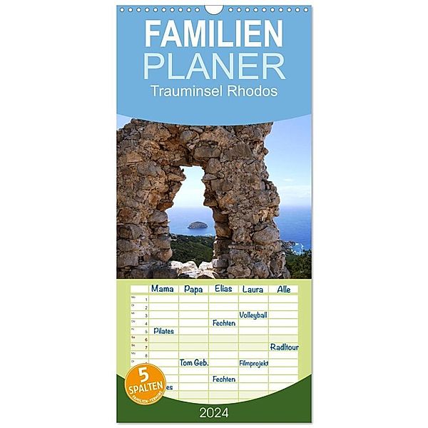 Familienplaner 2024 - Trauminsel Rhodos mit 5 Spalten (Wandkalender, 21 x 45 cm) CALVENDO, Cristina Wilson, Kunstmotivation GbR