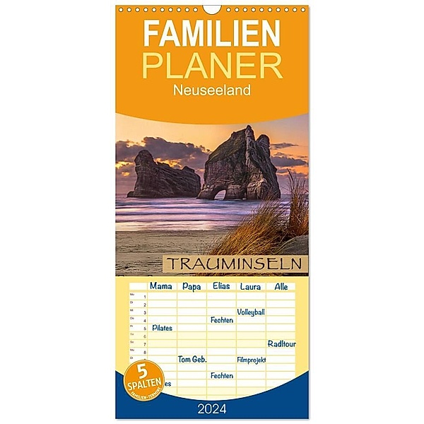 Familienplaner 2024 - Trauminseln Neuseeland mit 5 Spalten (Wandkalender, 21 x 45 cm) CALVENDO, Stefanie Pappon