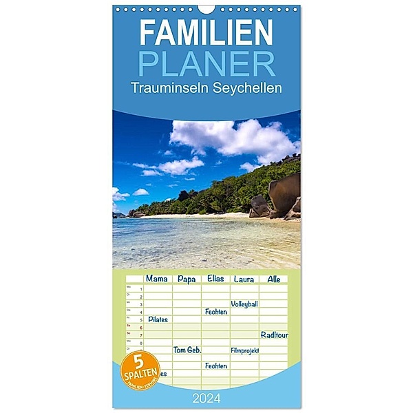 Familienplaner 2024 - Trauminseln Seychellen mit 5 Spalten (Wandkalender, 21 x 45 cm) CALVENDO, Dirk Meutzner