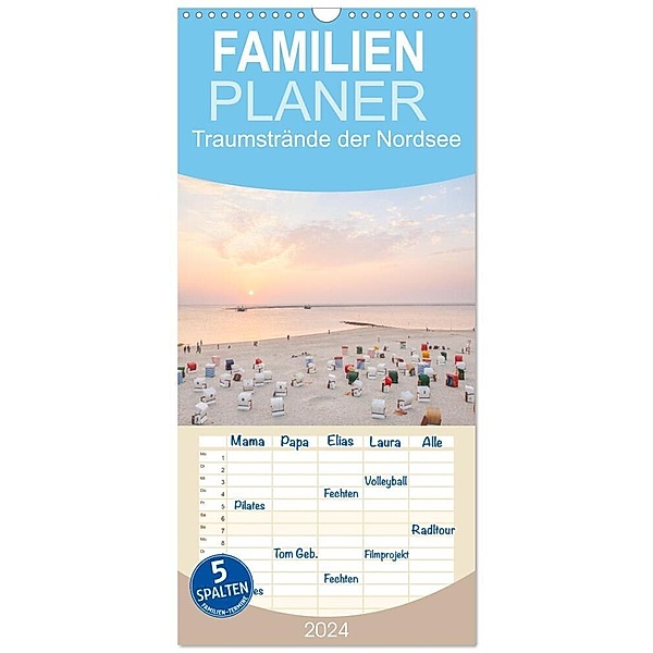 Familienplaner 2024 - Traumstrände der Nordsee mit 5 Spalten (Wandkalender, 21 x 45 cm) CALVENDO, Dietmar Scherf