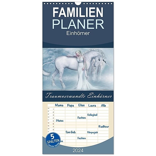 Familienplaner 2024 - Traumverwandte Einhörner mit 5 Spalten (Wandkalender, 21 x 45 cm) CALVENDO, Andrea Tiettje