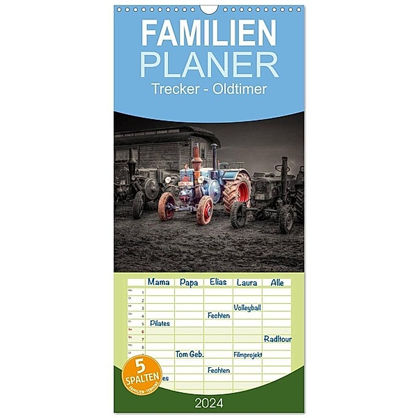 Familienplaner 2024 - Trecker - Oldtimer mit 5 Spalten (Wandkalender, 21 x 45 cm) CALVENDO, Peter Roder