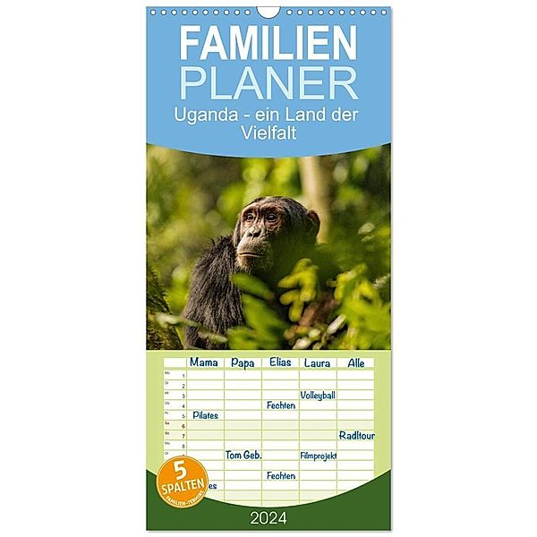 Familienplaner 2024 - Uganda - ein Land der Vielfalt mit 5 Spalten (Wandkalender, 21 x 45 cm) CALVENDO, rsiemer