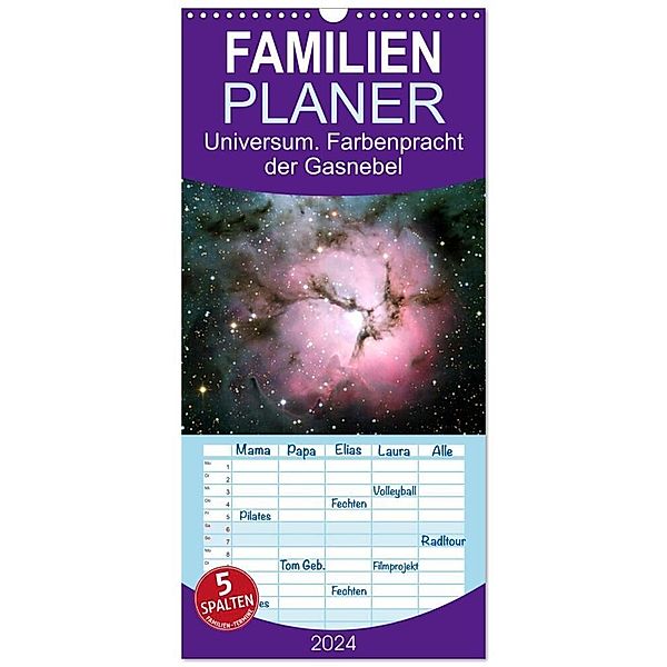 Familienplaner 2024 - Universum. Farbenpracht der Gasnebel mit 5 Spalten (Wandkalender, 21 x 45 cm) CALVENDO, Elisabeth Stanzer