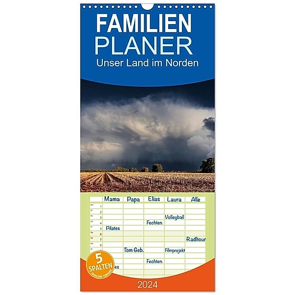 Familienplaner 2024 - Unser Land im Norden mit 5 Spalten (Wandkalender, 21 x 45 cm) CALVENDO, Jens Siebert