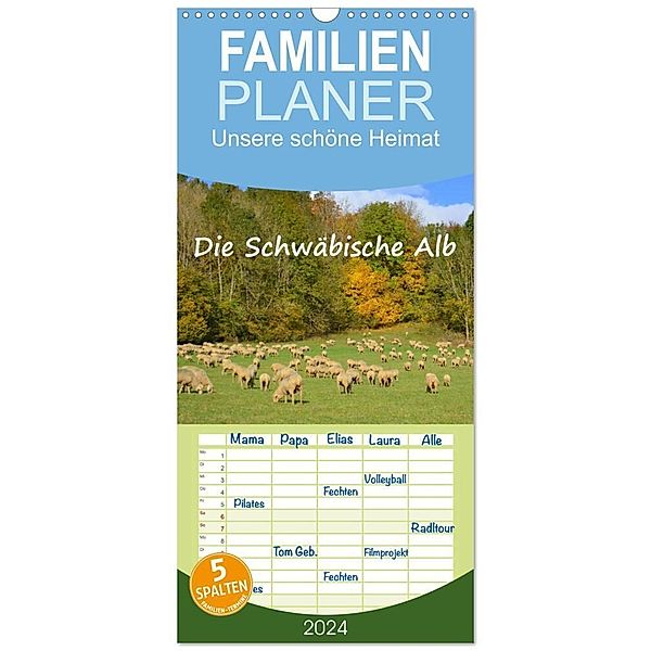 Familienplaner 2024 - Unsere schöne Heimat - Die Schwäbische Alb mit 5 Spalten (Wandkalender, 21 x 45 cm) CALVENDO, Gugigei