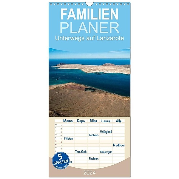 Familienplaner 2024 - Unterwegs auf Lanzarote mit 5 Spalten (Wandkalender, 21 x 45 cm) CALVENDO, Daniela Scholz