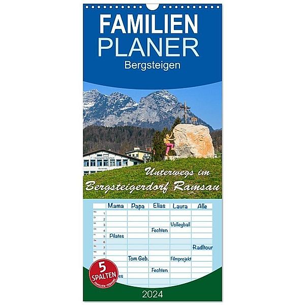 Familienplaner 2024 - Unterwegs im Bergsteigerdorf Ramsau mit 5 Spalten (Wandkalender, 21 x 45 cm) CALVENDO, Dieter Wilczek