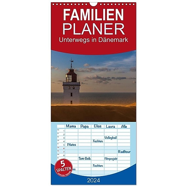Familienplaner 2024 - Unterwegs in Dänemark mit 5 Spalten (Wandkalender, 21 x 45 cm) CALVENDO, HeschFoto