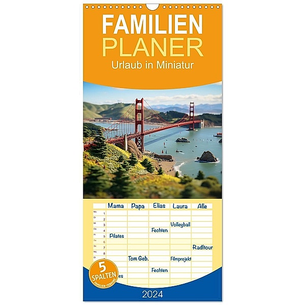 Familienplaner 2024 - Urlaub in Miniatur mit 5 Spalten (Wandkalender, 21 x 45 cm) CALVENDO, Kerstin Waurick