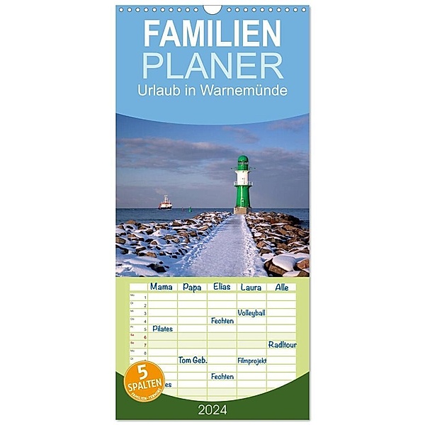Familienplaner 2024 - Urlaub in Warnemünde mit 5 Spalten (Wandkalender, 21 x 45 cm) CALVENDO, Thomas Deter