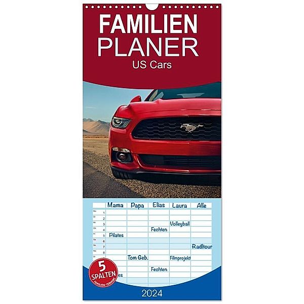 Familienplaner 2024 - US Cars Kalender mit 5 Spalten (Wandkalender, 21 x 45 cm) CALVENDO, insideportugal