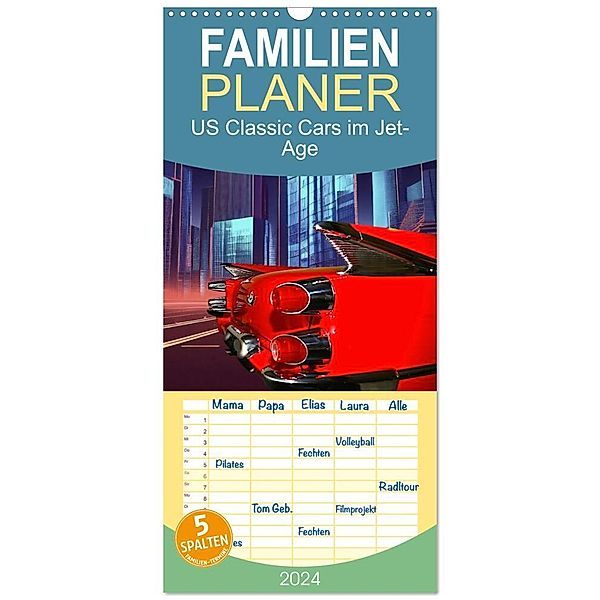 Familienplaner 2024 - US Classic Cars im Jet-Age mit 5 Spalten (Wandkalender, 21 x 45 cm) CALVENDO, Peter Kraaibeek