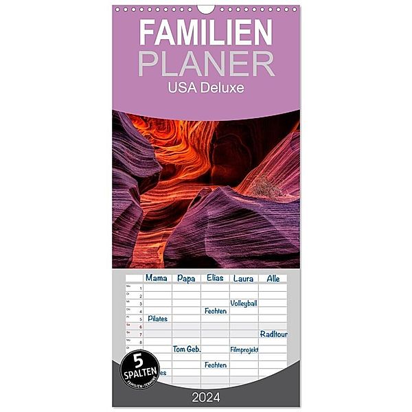 Familienplaner 2024 - USA Deluxe mit 5 Spalten (Wandkalender, 21 x 45 cm) CALVENDO, Patrick Leitz