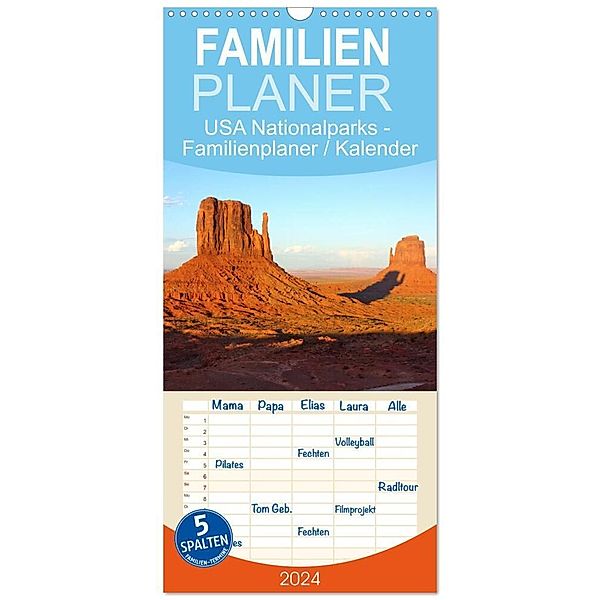 Familienplaner 2024 - USA Nationalparks - Familienplaner / Kalender - Eine Reise durch die Vielfalt und Schönheit der Naturparks Nordamerikas mit 5 Spalten (Wandkalender, 21 x 45 cm) CALVENDO, Piera Marlena Büchler