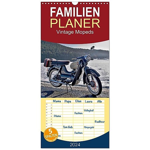 Familienplaner 2024 - Vintage Mopeds mit 5 Spalten (Wandkalender, 21 x 45 cm) CALVENDO, insideportugal