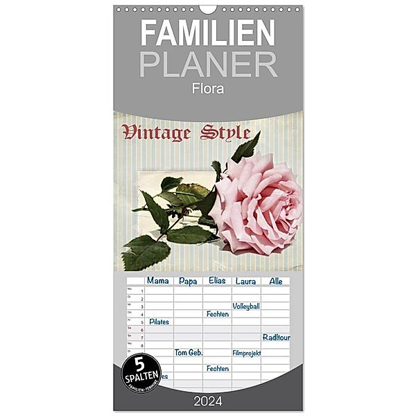 Familienplaner 2024 - Vintage Style mit 5 Spalten (Wandkalender, 21 x 45 cm) CALVENDO, Heike Hultsch