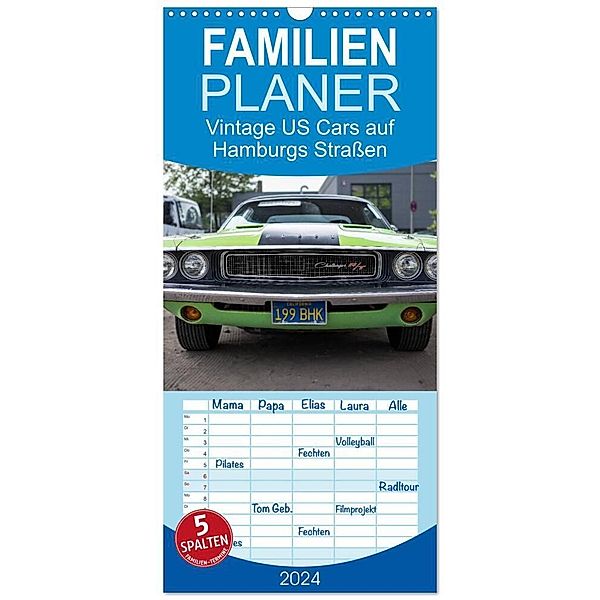 Familienplaner 2024 - Vintage US Cars auf Hamburgs Straßen mit 5 Spalten (Wandkalender, 21 x 45 cm) CALVENDO, Matthias Voß