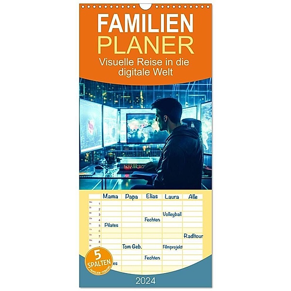 Familienplaner 2024 - Visuelle Reise in die digitale Welt mit 5 Spalten (Wandkalender, 21 x 45 cm) CALVENDO, Dirk Meutzner