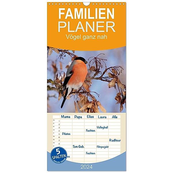 Familienplaner 2024 - Vögel ganz nah mit 5 Spalten (Wandkalender, 21 x 45 cm) CALVENDO, Winfried Erlwein