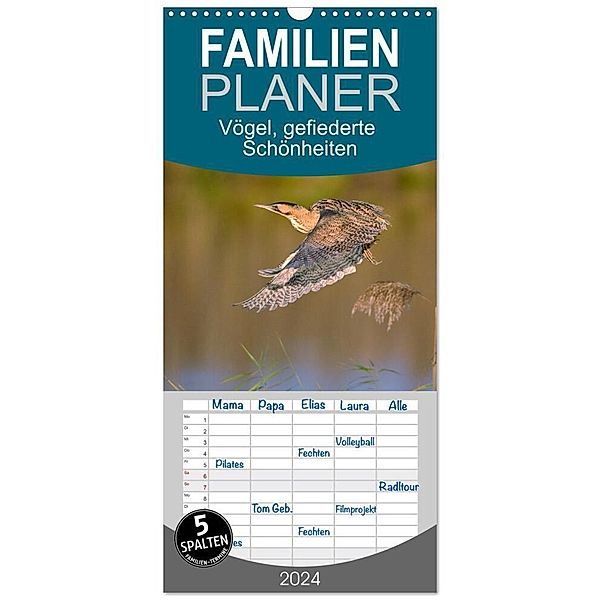 Familienplaner 2024 - Vögel, Gefiederte Schönheiten mit 5 Spalten (Wandkalender, 21 x 45 cm) CALVENDO, Wolfgang Lequen