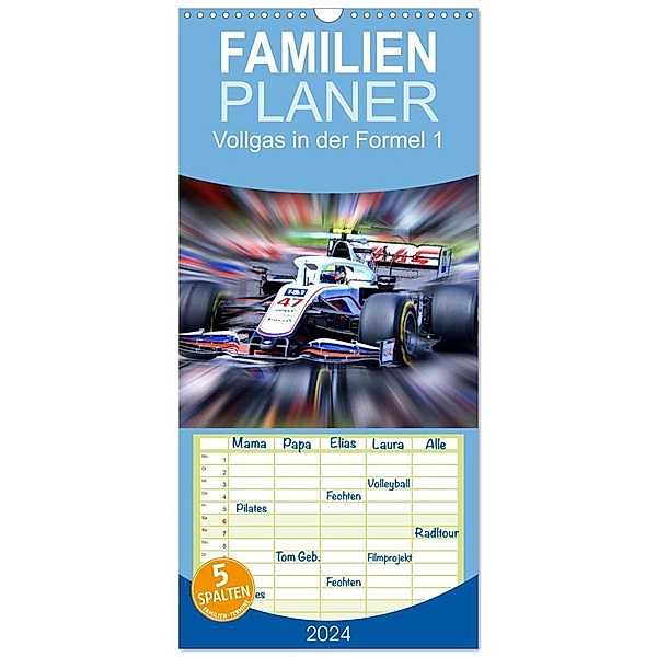 Familienplaner 2024 - Vollgas in der Formel 1 mit 5 Spalten (Wandkalender, 21 x 45 cm) CALVENDO, Jean-Louis Glineur