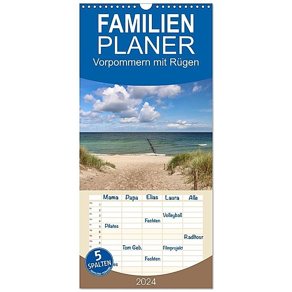 Familienplaner 2024 - Vorpommern mit Rügen mit 5 Spalten (Wandkalender, 21 x 45 cm) CALVENDO, Sabine Löwer