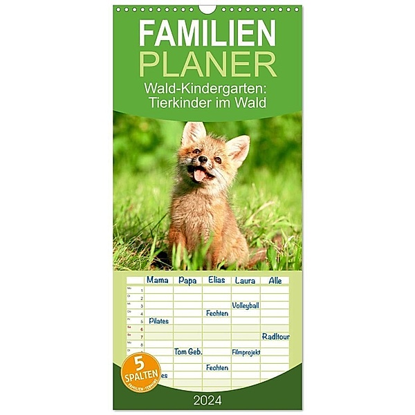 Familienplaner 2024 - Wald-Kindergarten: Tierkinder im Wald mit 5 Spalten (Wandkalender, 21 x 45 cm) CALVENDO, Calvendo