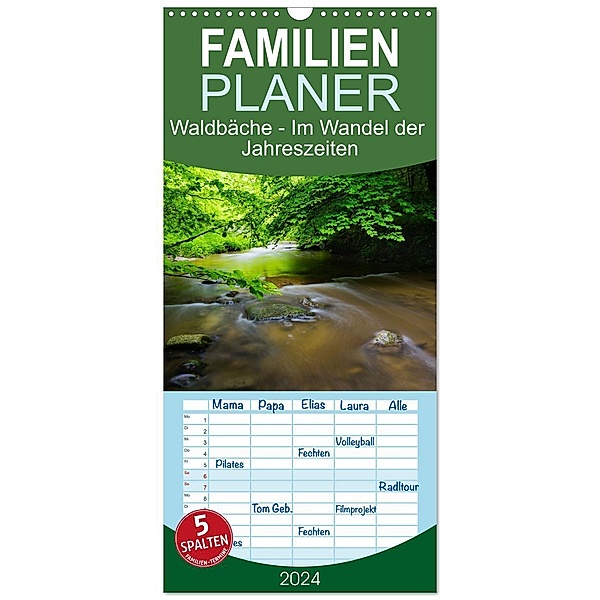 Familienplaner 2024 - Waldbäche - Im Wandel der Jahreszeiten mit 5 Spalten (Wandkalender, 21 x 45 cm) CALVENDO, Alexander Gellner