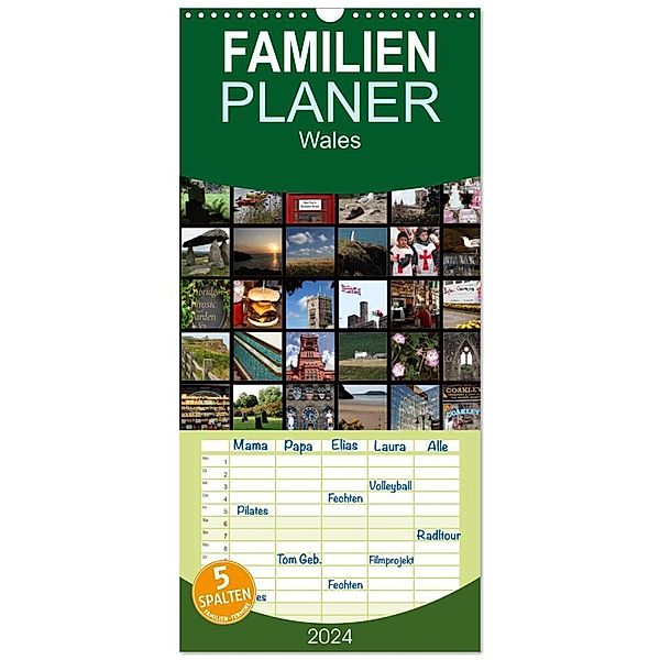 Familienplaner 2024 - Wales mit 5 Spalten (Wandkalender, 21 x 45 cm) CALVENDO, Heinz Neurohr