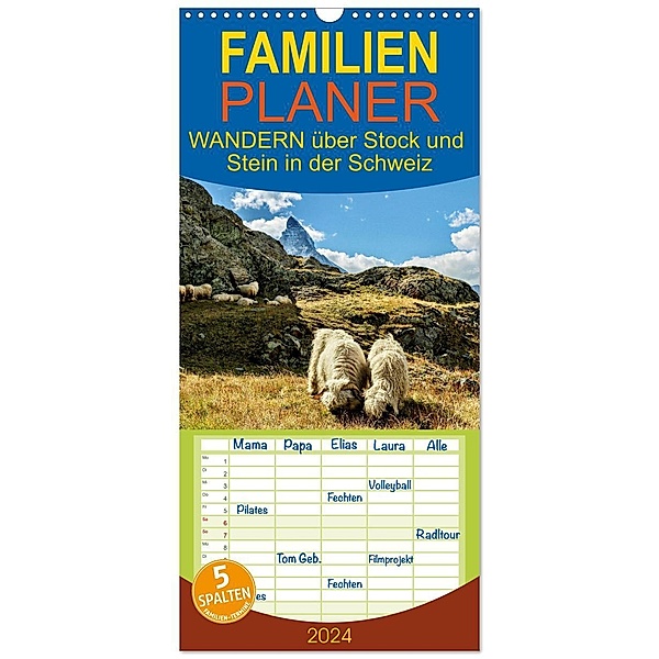 Familienplaner 2024 - WANDERN über Stock und Stein in der Schweiz mit 5 Spalten (Wandkalender, 21 x 45 cm) CALVENDO, Susan Michel
