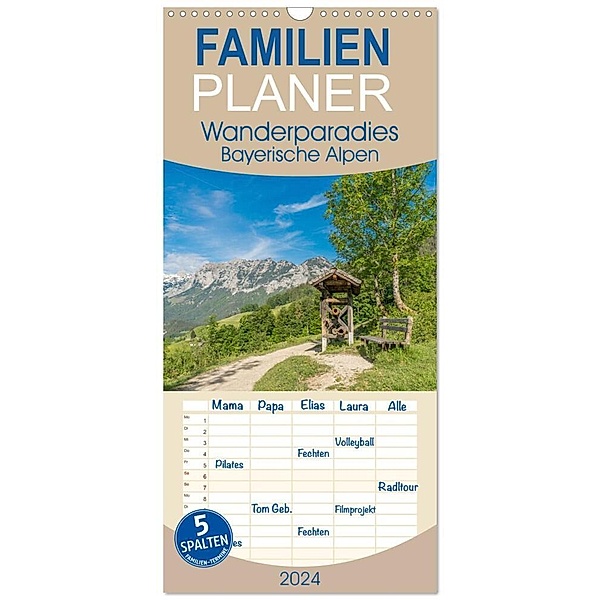 Familienplaner 2024 - Wanderparadies Bayerische Alpen mit 5 Spalten (Wandkalender, 21 x 45 cm) CALVENDO, Tina Rabus