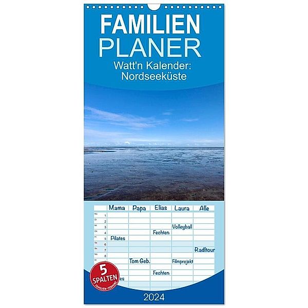 Familienplaner 2024 - Watt'n Kalender: Nordseeküste mit 5 Spalten (Wandkalender, 21 x 45 cm) CALVENDO, Jeannine Raehse