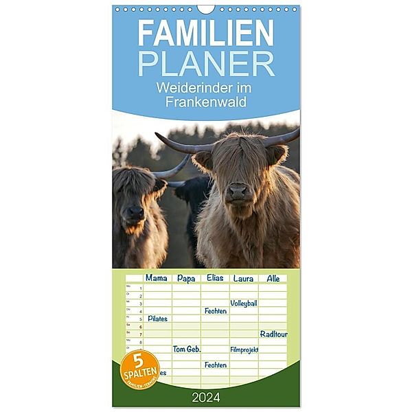 Familienplaner 2024 - Weiderinder im Frankenwald mit 5 Spalten (Wandkalender, 21 x 45 cm) CALVENDO, Cordula Kelle-Dingel