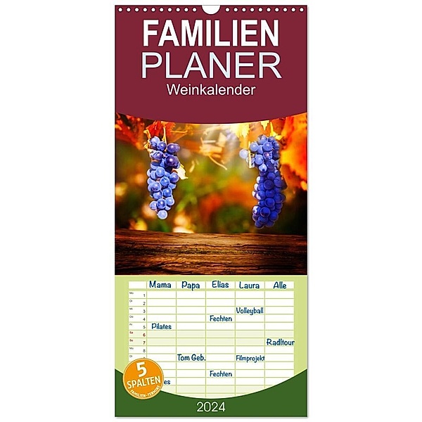 Familienplaner 2024 - Weinkalender mit 5 Spalten (Wandkalender, 21 x 45 cm) CALVENDO, Kay Tänzer / Fotoknips