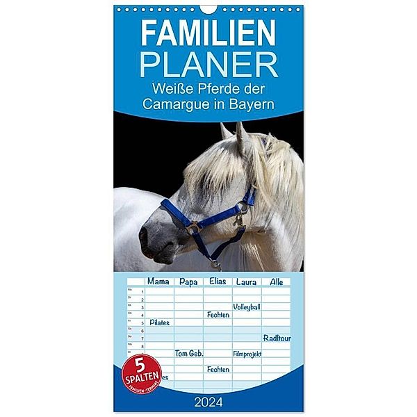 Familienplaner 2024 - Weisse Pferde der Camargue in Bayern mit 5 Spalten (Wandkalender, 21 x 45 cm) CALVENDO, photography brigitte jaritz