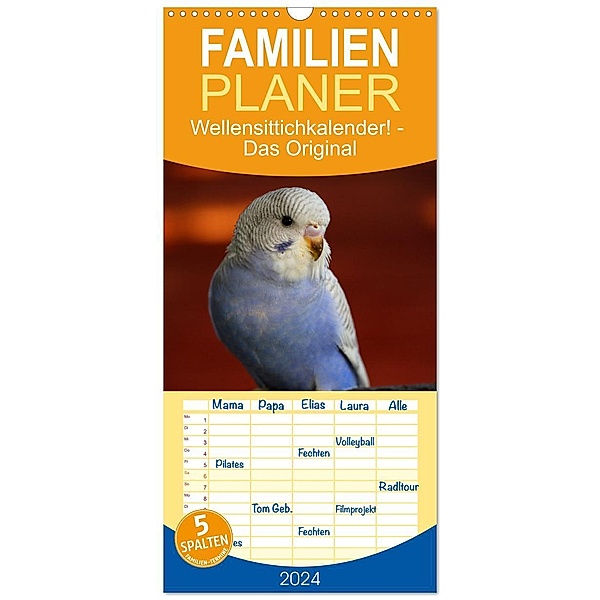 Familienplaner 2024 - Wellensittichkalender! - Das Original mit 5 Spalten (Wandkalender, 21 x 45 cm) CALVENDO, Calvendo, Björn Bergmann