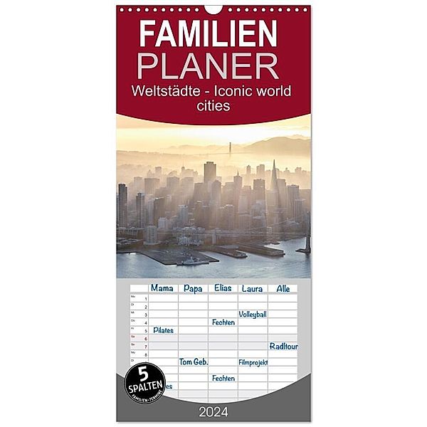 Familienplaner 2024 - Weltstädte - Iconic world cities mit 5 Spalten (Wandkalender, 21 x 45 cm) CALVENDO, Matteo Colombo