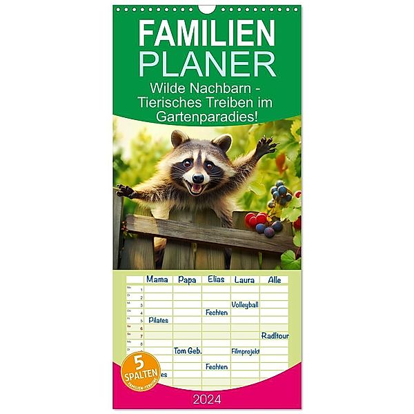 Familienplaner 2024 - Wilde Nachbarn - Tierisches Treiben im Gartenparadies! mit 5 Spalten (Wandkalender, 21 x 45 cm) CALVENDO, Anja Frost